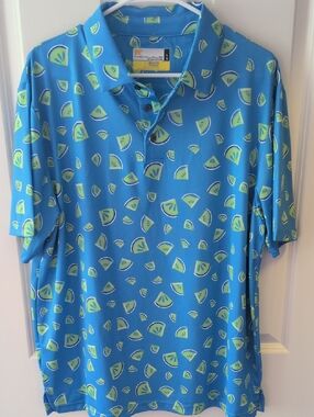 Bright Blue Golf Polo with Lime Slice Print